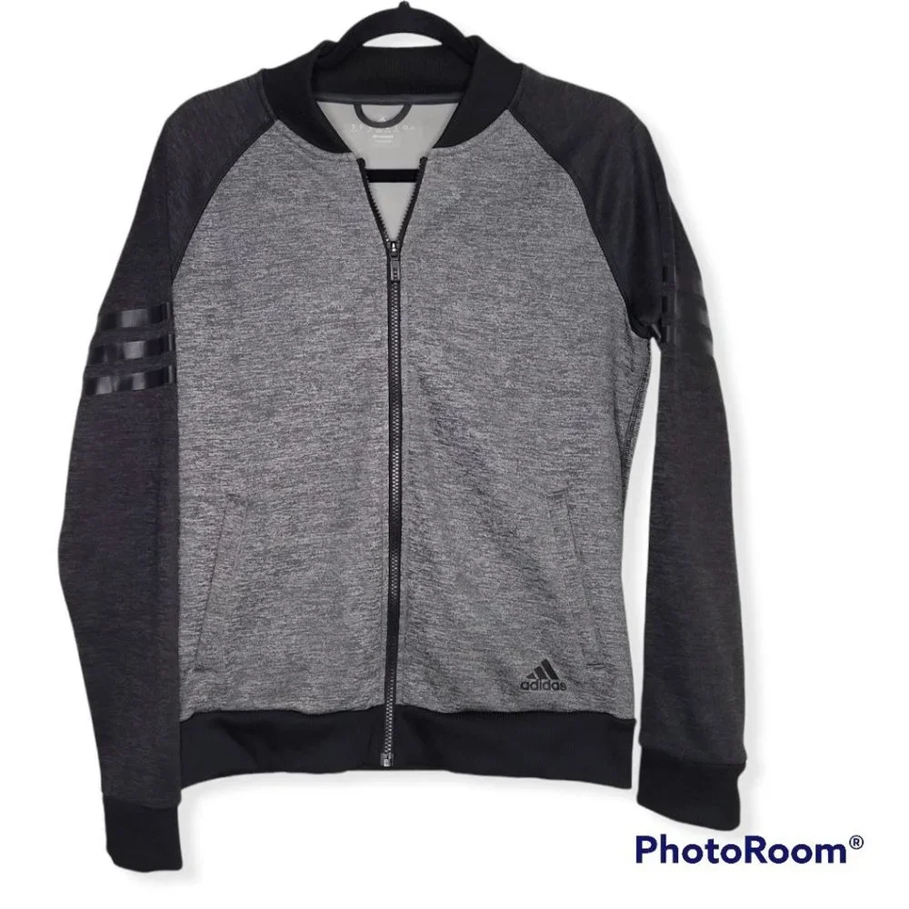 🌼HP🌼 Adidas Women's ClimaWarm Full Zip Heather Gray/Black Fleece Jacket - M - Picture 1 of 11